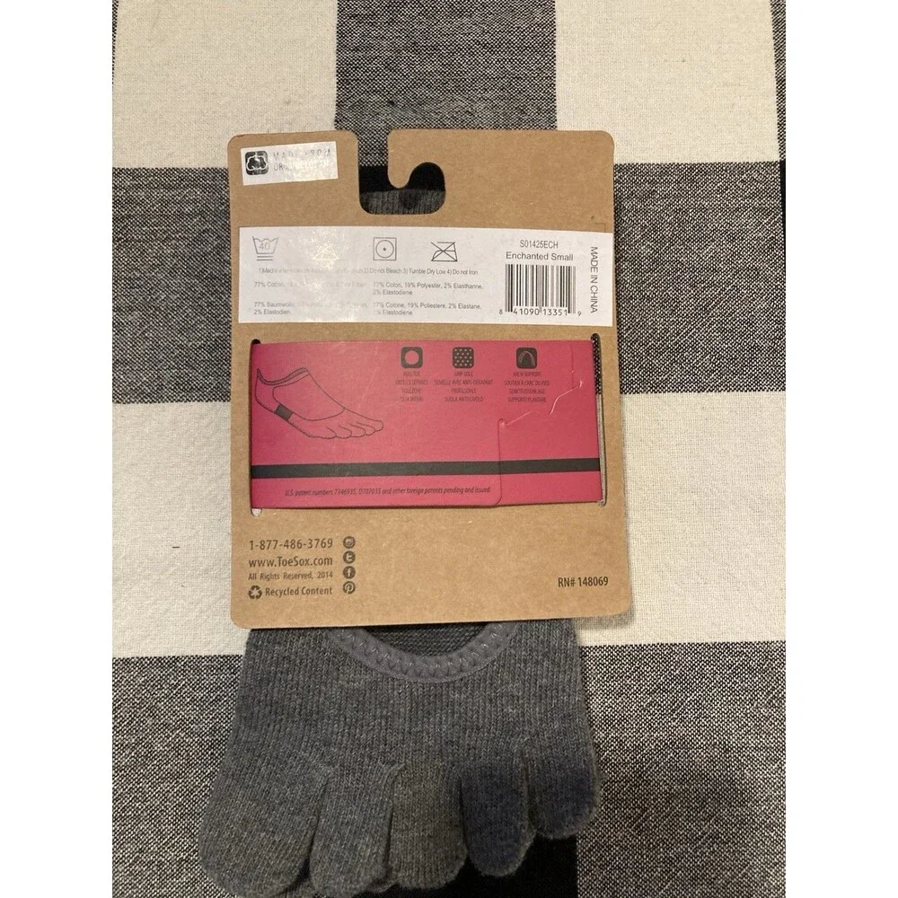 Bellarina Grip Toe Socks Gray And Pink‎ Sz Small Organic Cotton Pilates Yoga